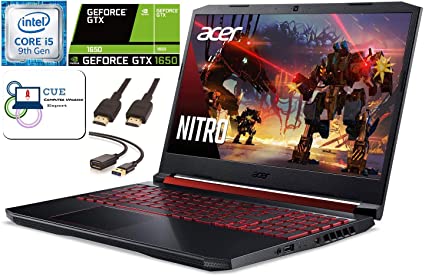 Acer Nitro 5 15.6 FHD Gaming Laptop, 9th Gen Intel Quad Core i5-9300H, NVIDIA GeForce GTX 1650, 8GB DDR4 RAM, 256GB NVMe SSD, WiFi 6, MaxxAudio, Backlit Keyboard, Windows 10   CUE Accessories