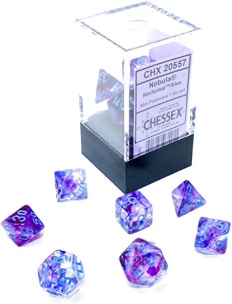 Chessex Dice Set – 10mm Nebula Nocturnal/Blue Luminary Polyhedral Dice Set – Dungeons and Dragons D&D DND TTRPG Dice – Includes 7 Dice - D4 D6 D8 D10 D12 D20 D% (CHX20557)
