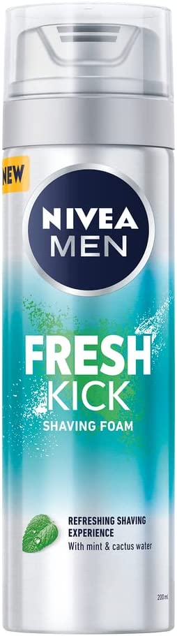 NIVEA MEN Fresh Kick Shaving Foam (200ml), Refreshing Shaving Foam, Shaving Foam for Men Infused with Mint & Cactus Water, Mens Shaving Foam