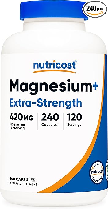 Nutricost Magnesium  Extra Strength 420mg, 240 Capsules - 120 Servings. Magnesium Oxide and Glycinate - Non-GMO, Gluten Free, Vegan Friendly