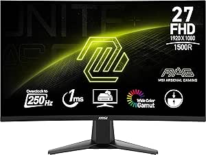 MSI MAG27C6X 27-inch 1920 x 1080 (FHD), VA, Gaming Monitor 250Hz, Adaptive Sync, 1ms, HDMI, Display-Port, VESA Mountable, Tilt