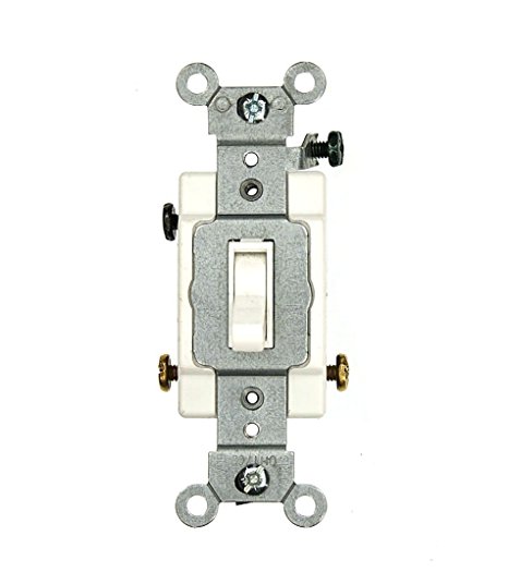 Leviton 54503-2W 15 Amp, 120/277 Volt, Toggle Framed 3-Way AC Quiet Switch, Commercial Grade, Grounding, White