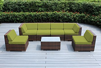 Genuine Ohana Outdoor Patio Sofa Sectional Wicker Furniture Mixed Brown 7pc Couch Set (Green)