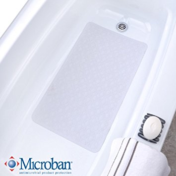 SlipX Solutions Mildew Resistant Large White Rubber Bath Safety Mat Features Powerful Microban Antimicrobial Product Protection (15" x 27", 250 Suction Cups, Machine Washable)