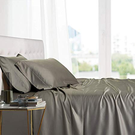 Royal Tradition Exquisitely Lavish Body Temperature-Regulated Bedding, 100% Viscose from Bamboo, 300 Thread Count, 4 Piece King Size Deep Pocket Silky Soft Sheet Set, Gray