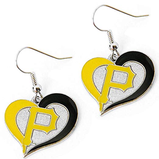 MLB Pittsburgh Pirates Team Logo Swirl Heart Earring Sports Fan Gift