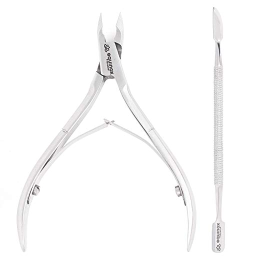 Equinox Beauty Cuticle Trimmer and 1/2 Jaw Nipper with Cuticle Pusher - 100% Stainless Steel Cuticle Cutter and Nail Clipper Manicure Pedicure Durable Tools for Fingernails and Toenails