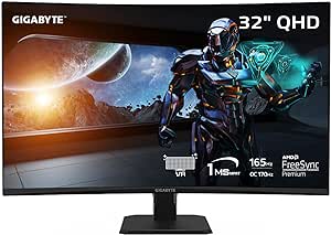 GIGABYTE - GS32QC (US) - 32" VA Curved Gaming Monitor - QHD 2560x1440-165Hz/OC 170Hz - 1ms MPRT - AMD FreeSync Premium - HDMI, DP - Black