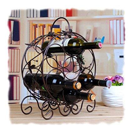 Elegant Espresso Brown Leaf Décor Metal 7 Bottle Organizer Wine Rack by MyGift