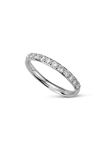 Forever Classic Moissanite Pave Gemstone & Silver Stacker Ring by Charles & Colvard