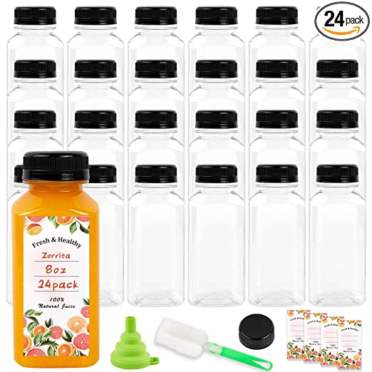 24pcs 8oz Empty Plastic Juice Bottles with Caps - Reusable Empty Drink Bottle Clear Bulk Beverage Containers for Juice, Smoothie, Milk, Drinking