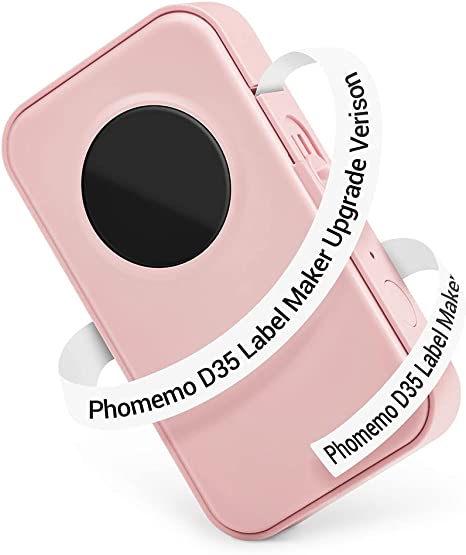 Phomemo Labeler D35 Inkless Bluetooth Label Maker Machine, Portable Sticker Labeler,Support Pre-Cut/Continuous Paper,Home,Office,Organization,Gift for Halloween,Christmas-Pink