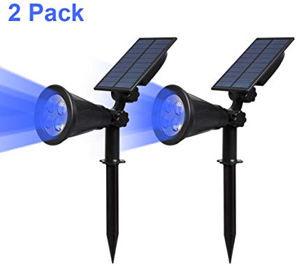 T-SUN Solar Spotlights LED Outdoor Wall Lights, Auto-on at Night/Auto-Off by Day, 180° Angle Adjustable Solar Lights for Tree, Patio, Yard, Garden, Driveway, Pool Area(Blue- 2 Pack)