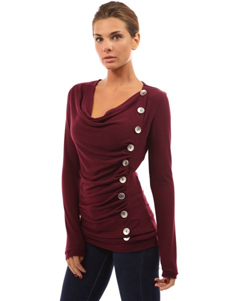 PattyBoutik Women's Cowl Neck Button Embellished Top