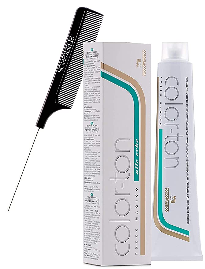 Tocco Magico Color-Ton Alle Erbe Permanent Hair Color Cream (w/ Sleek Steel Pin Rat Tail Comb) Haircolor Dye Creme (7NW / 7.03)
