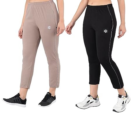 eKools® Plain Trackpants for Women | Plain Trackpants | Basic Trackpants | Two Side Pockets with One Zip Pocket for Phone | 100% Cotton | Women's Trackpants (Pack of 2)