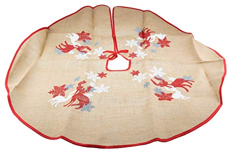Clever Creations Sewn Red and White Deer and Snowflake Christmas Tree Skirt Traditional Theme Festive Holiday Design | Tie Closure Skirt Helps Contain Needle and Sap Mess on Floor | 40" Diameter