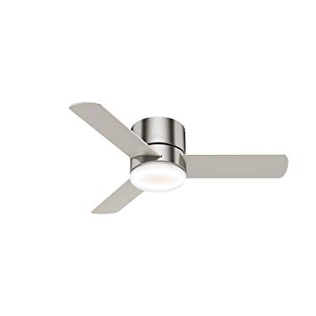 Hunter Indoor Low Profile Ceiling Fan with LED Light and remote control - Minimus 44 inch, Brushed Nickel, 59454