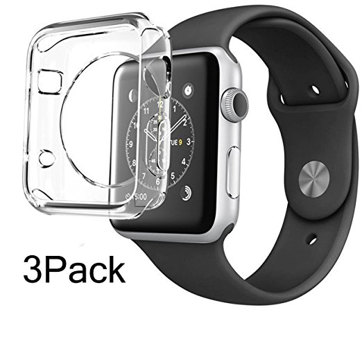 For Apple Watch Case 38mm CaseHQ Hard Soft TPU Transparent Full Body Screen Protector 0.3mm Thin Case Apple Watch Cover For Apple Watch / Watch Sport / Watch 2015(38mm) Crystal Clear (38mm 3Pack)