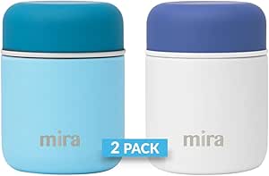 MIRA 2 Pack Insulated Food Jar Thermos for Hot Food & Soup, Compact Stainless Steel Vacuum Lunch Container - 9 oz, Sky, White