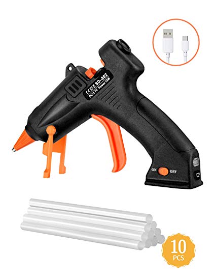 Cordless Hot Glue Gun, TOPELEK 15W Mini Hot Glue Gun with Sticks(10Pcs 140mm), USB Rechargeable Hot Melt Glue Gun for DIY Crafts, Quick Repairs, Home, School, Office Arts