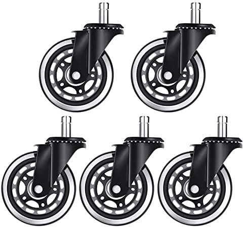 Office Caster Chair Wheels, Rollerblade Style Caster for Office chair, Swivel Chair, Heavy Duty, Hardwood, Perfect Fashion Wheels for Floor Protecting, Universal Stem Size, Quiet Smooth on Floors (Set of 5, Black)