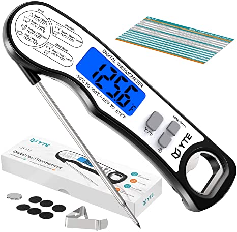 YTE Meat Food Thermometer for Cooking Kitchen, Digital Instant Read Candy Thermometer with Backlight & Magnet & Automatic Calibration for Oil Deep Fry Baking BBQ Grill