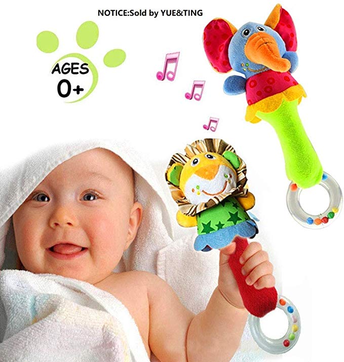 Blppldyci 2 Pack Rattles Shaker Soft Baby Musical Instruments Sensory Toy Cute Stuffed Animal Toy Infant Developmental Hand Grip for 3 6 9 12 Months