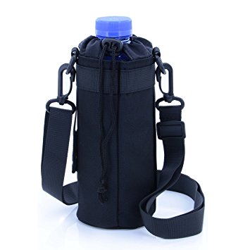 U-TIMES Water Bottle Holder 750 ml Nylon Water Bottle Carrier/Bag/Pouch/Case/Cover/Sleeve With Shoulder Strap & Belt Handle & Molle Accessories - Drawstring Closure