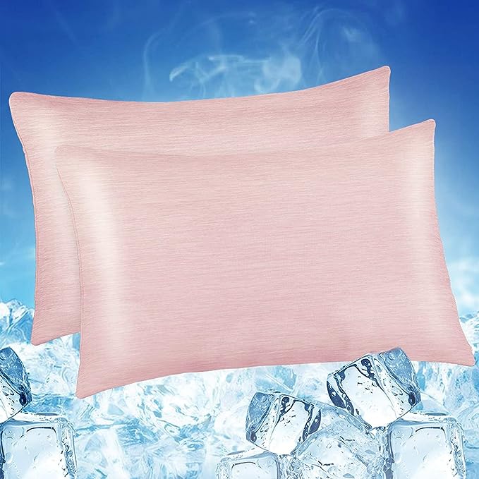 LUXEAR Cooling Pillow Cases Queen Size, 2 Pack Cooling Pillow Cover with Japanese Q-Max 0.5 Arc-Chill Cooling Fiber, Breathable, Soft, Eco-Friendly, Hidden Zipper Design - (20x30 in)-Pink