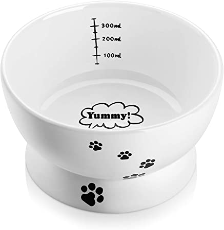 Y YHY Cat Water Bowl, Raised Cat Food and Water Bowl, Elevated Pet Bowl No Spill, Ceramic Cat and Small Dog Bowl Anti Vomiting,15oz, Dishwasher Safe