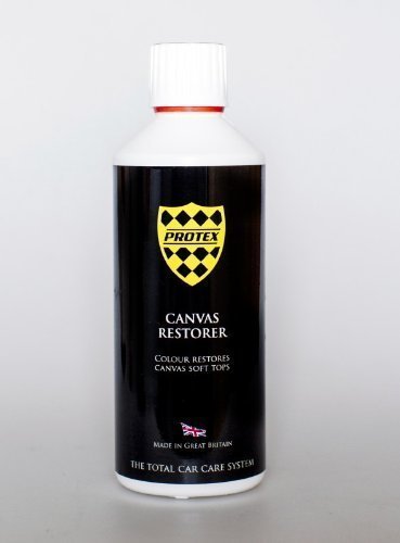 Protex World Convertible Soft Top Canvas Restorer Black 500ml. Specially formulated to rejuvenate your faded canvas soft top, this colour restorer will produce a strong and even finish, penetrating deep into your canvas top. This product will keep your roof looking like new and is easy to apply giving unbelievable results. Suitable for the auto detailing of all types of soft top, ragtops and tonneau covers. Can be used for new and classic car detailing.