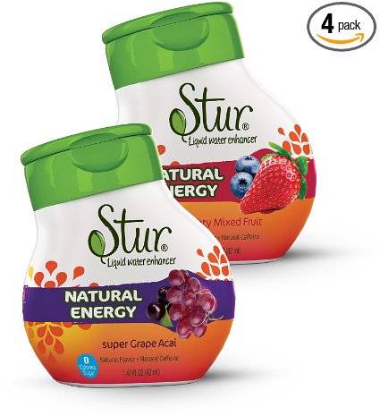 Stur - Energy (4pck) Variety Pack - liquid drink mix for NATURAL ENERGY, with Organic Caffeine - makes 80 servings, water enhancer, mixes instantly for use on-the-go, sugar-free, calorie-free, preservative-free, natural fruit flavor and stevia leaf extracts, delicious taste.Family Business, Happiness Guaranteed, You will Love Stur