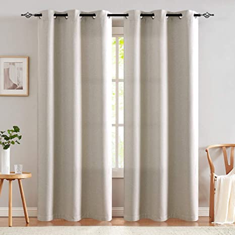 Beige Curtains Linen Textured for Living Room Drapes for Bedroom 40" Wx84 L Light Reducing Window Treatment Set 2 Panels Grommet Top, 1 Pair