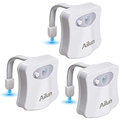 Toilet Night Light 3Pack by Ailun Motion Activated LED Light 8 Colors Changing Toilet Bowl Nightlight for Bathroom Battery Not Included Perfect Decorating Combination Along with Water Faucet Light