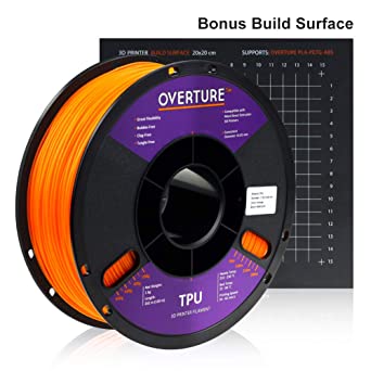 Overture TPU Filament 1.75mm Flexible TPU Roll with 200 x 200 mm Soft 3D Printer Consumables, 1kg Spool (2.2 lbs.), Dimensional Accuracy  /- 0.05 mm, 1 Pack (Orange)