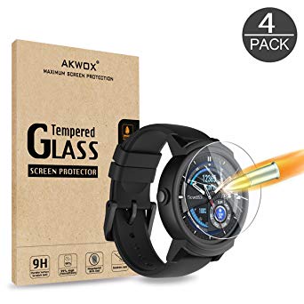 [4 Pack] Ticwatch S & E Tempered Glass Screen Protector, AKWOX [0.3mm 2.5D High Definition 9H] Screen Protector for Ticwatch S (Sport)/Ticwatch E (Express)