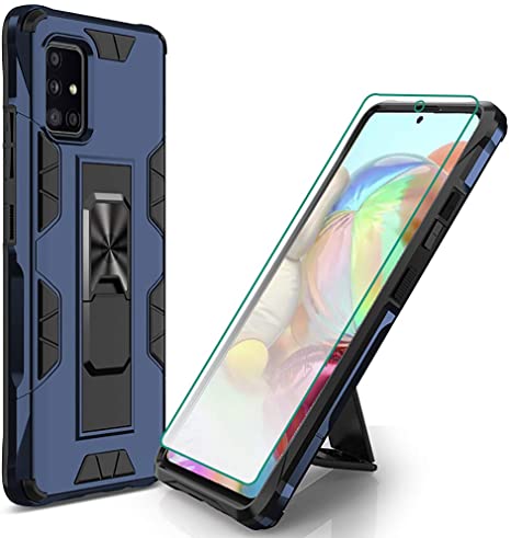 For Samsung Galaxy A51 Case A51 Phone Case with Screen Protector Dual Layer Soft Flexible TPU Hard Shell Military Grade Full-Body Rugged with Kickstand Car Mount Protective Cover Cases for Galaxy A51 (Blue)