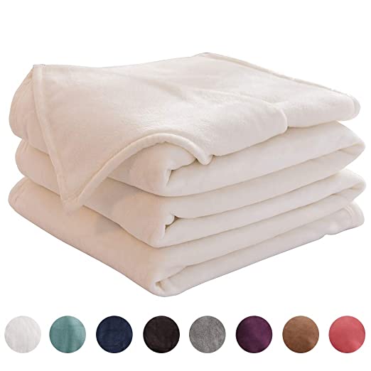 LIANLAM Throw Size Fleece Blanket Lightweight Super Soft and All Season Warm Fuzzy Plush Cozy Luxury Bed Blankets Microfiber (White, 43"x60")