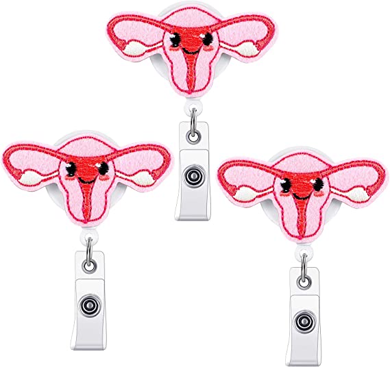 5 Pieces Uterus Retractable Badge Reel Holder Nurse Name Badge Holder Cute ID Badge Holder with Alligator Clip Felt Badge Reel for Nurses Students Doctors