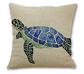 Wonder4 18'Inches Sea Life Series Cotton Linen Square Throw Pillow Case Cushion Cover Blue and Green Sea Turtles