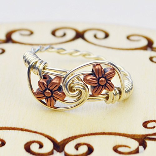 Copper Tone Flowers Sterling Silver Wire Wrapped Ring- Custom made to size 4-14