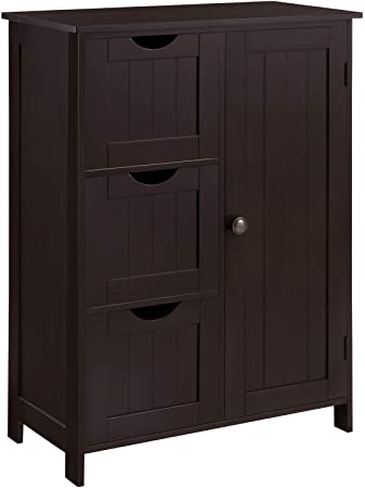VASAGLE Bathroom Storage Cabinet, Floor Cabinet with 3 Large Drawers and 1 Adjustable Shelf, 23.6 x 11.8 x 31.9 Inches, Brown UBBC49BR