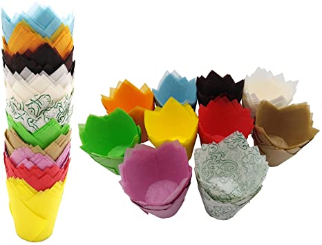 200 PCS Tulip Cupcake Liner Baking Cups Paper Cupcake and Muffin Baking Cups for Baby Showers,Weddings, Birthdays, Colourful and Natural (Ten Color)