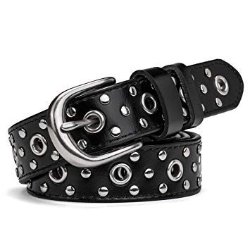 Leather Belt for Women Girls Waist Belt Alloy Buckle 1.1" Width Adjustbable (M(33"-37"), C:Black)