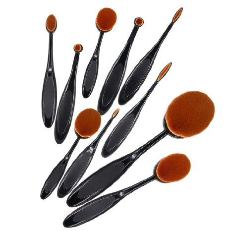 Bestidy Professional 10 Pcs Soft Oval Toothbrush Makeup Brush Sets Foundation Brushes Cream Contour Powder Blush Concealer Brush Makeup Cosmetics Tool Set (Black)
