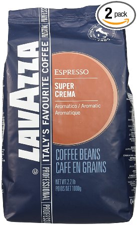 Lavazza Super Crema Espresso Whole Bean Coffee, 2.2-pound Bag 2-pack