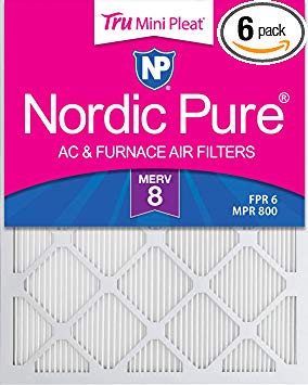 Nordic Pure 16x25x1 MERV 8 Tru Mini Pleat AC Furnace Air Filters, 6 PACK, 6 PACK