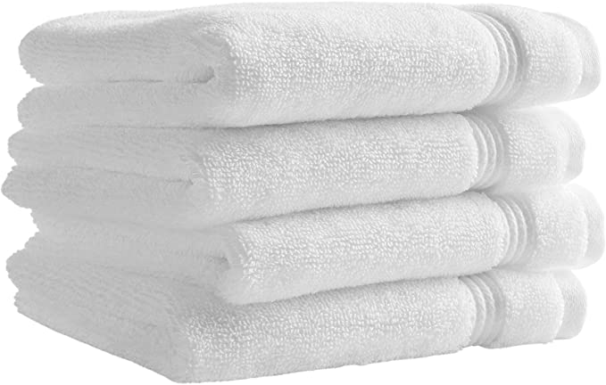 Amazon Brand – Rivet Classic Supima Cotton Washcloth Set, Set of 4, Bright White