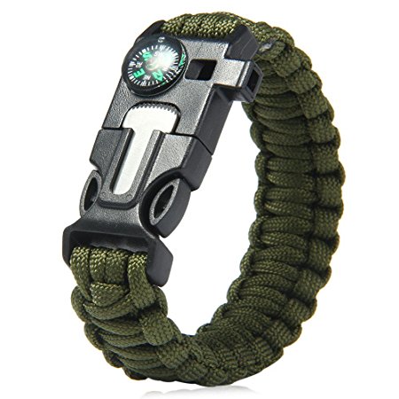InLife 5 in 1 Outdoor Survival Gear Escape Paracord Bracelet Flint / Whistle / Compass / Scraper